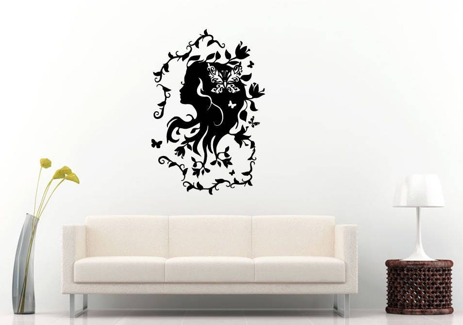 Beautiful Hair Girl Flowers Salon Beauty Shop Woman Female Fashion Wall Sticker Decal Vinyl Mural Decor Art L2333