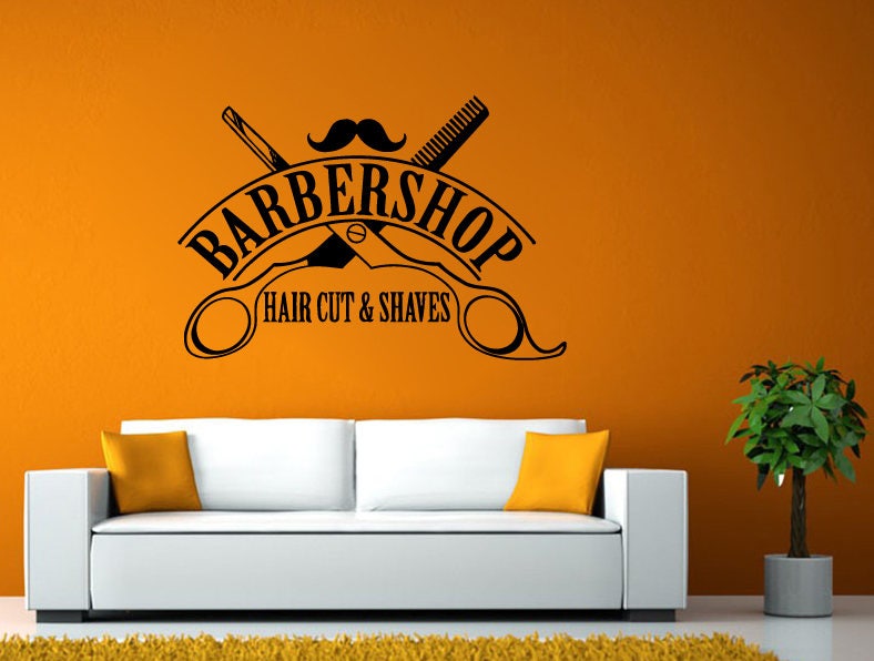 Barbershop Haircut Shaves Hair Shop Salon Style Fashion Room Wall Sticker Decal Vinyl Mural Decor Art L2450