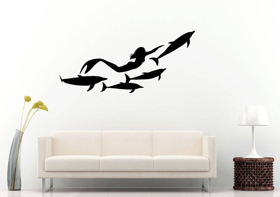 Mermaid Dolphins Ocean Sea Water Nautical Marine Wall Sticker Decal Vinyl Mural Decor Art L2339