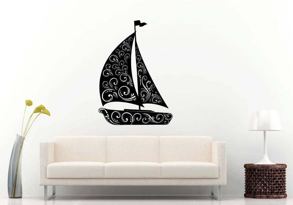 Sailboat Ship Yacht Ocean Sea Nautical Room Wall Sticker Decal Vinyl Mural Decor Art L2359