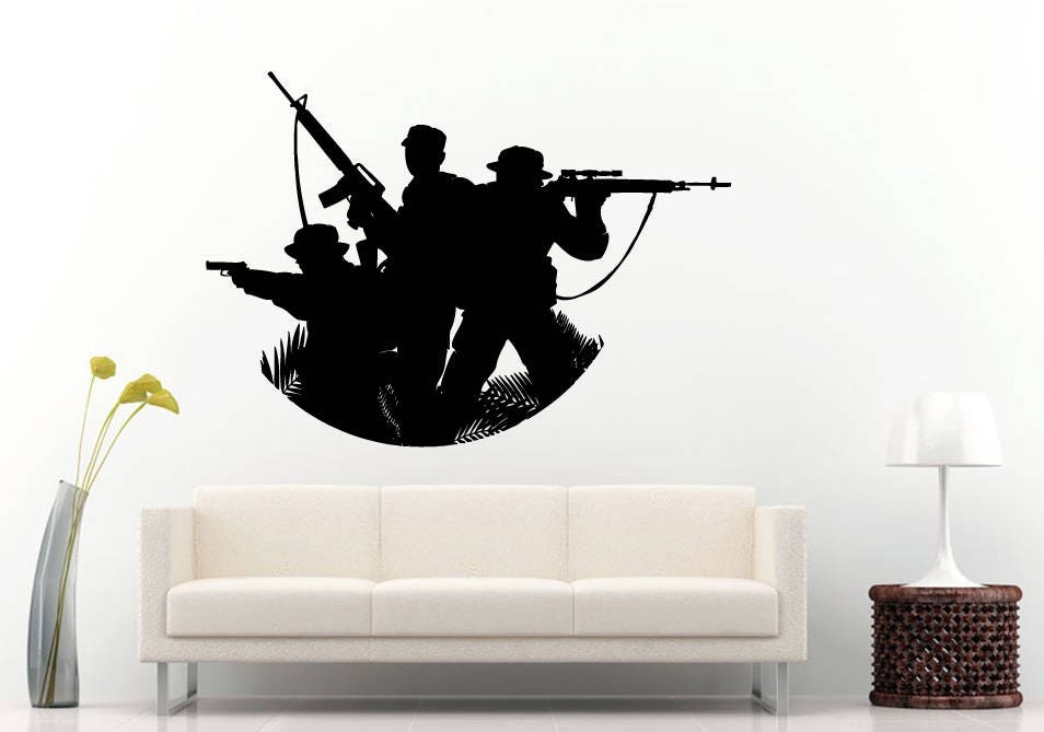 Military Squad Weapon Arms War Zone Fight Battle Army Soldier Fleet Wall Sticker Decal Vinyl Mural Decor Art L2362