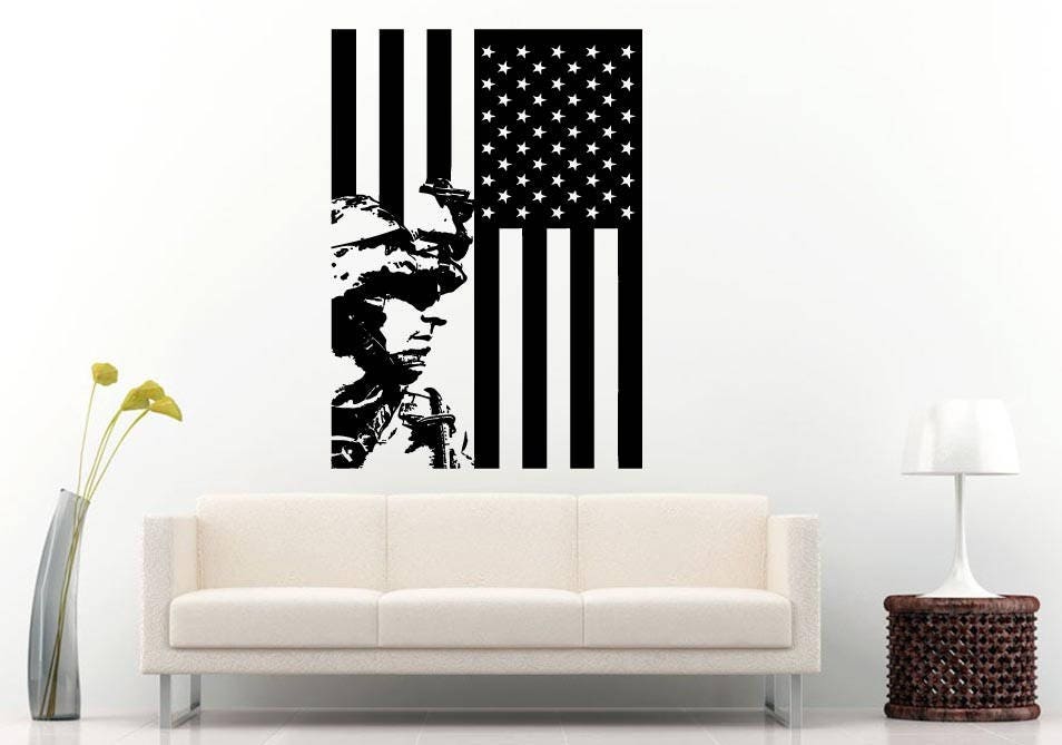 American USA Flag Patriotic Military Weapon Arms War Zone Fight Battle Army Soldier Fleet Wall Sticker Decal Vinyl Mural Decor Art L2363