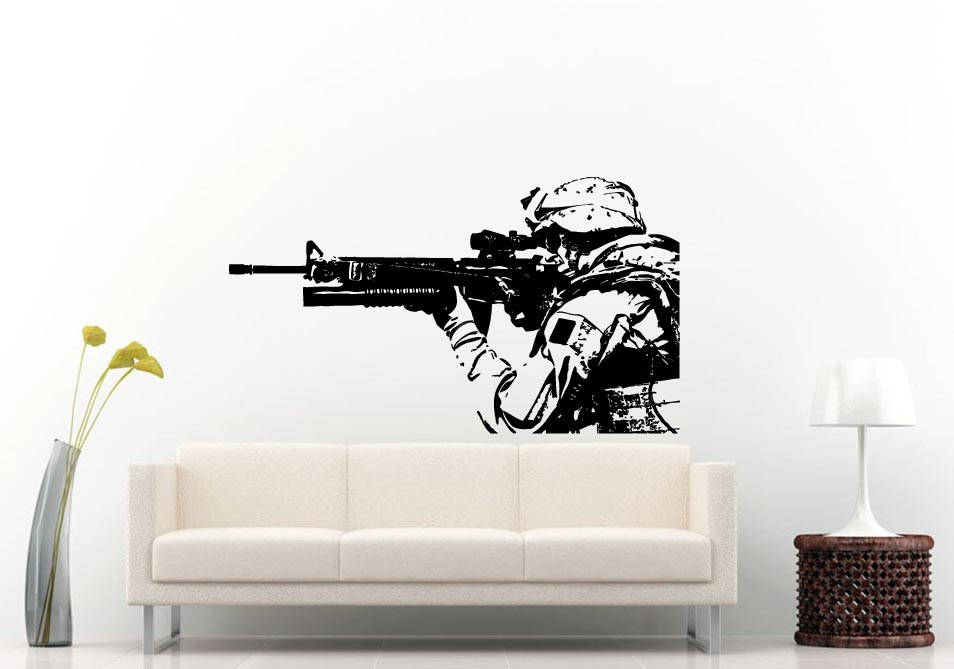 Patriotic Military Rifle Weapon Arms War Zone Fight Battle Army Soldier Fleet Wall Sticker Decal Vinyl Mural Decor Art L2365