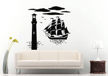 Load image into Gallery viewer, Lighthouse Ship Boat Sails Ocean Sea Maine Nautical Room Wall Sticker Decal Vinyl Mural Decor Art L2412