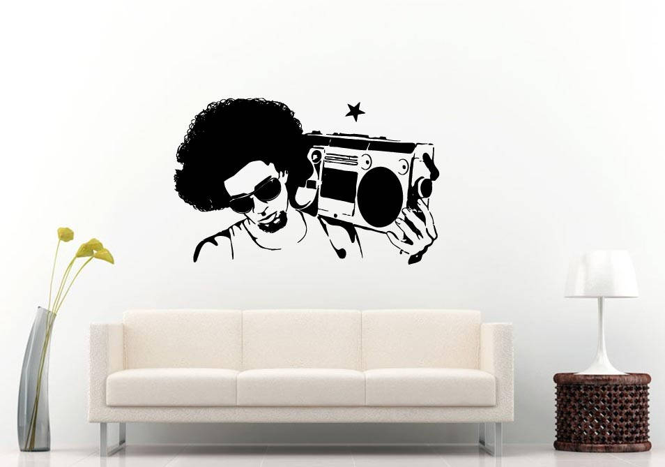 Hip Hop Break Dancer Boom Box 80's Style Music Room Wall Sticker Decal Vinyl Mural Decor Art L2415