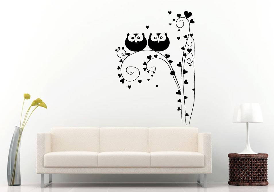 Two Owls On Love Heart Tree Bush Branch Floral Nature Decor Room Wall Sticker Decal Vinyl Mural Decor Art L2418