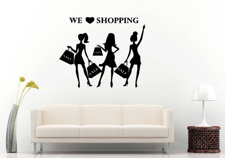 Girl Shopping Bags Fashion Style Beauty Designer Clothes Room Wall Sticker Decal Vinyl Mural Decor Art L2425