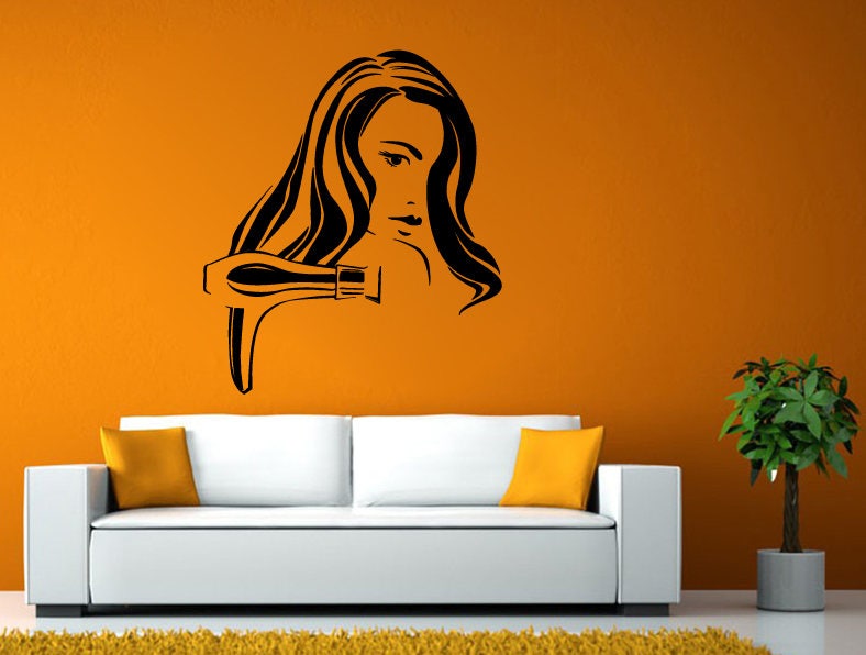 Big Hair Blow Drier Woman Girl Beauty Hair Salon Shop Room Wall Sticker Decal Vinyl Mural Decor Art L2443