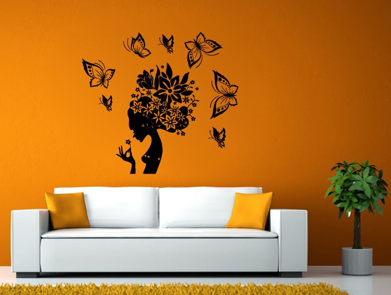 Hair Beauty Salon Shop Spa Butterfly Style Hair Cut Stylist Grooming Room Wall Sticker Decal Vinyl Mural Decor Art L2445