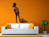 Shoe Butterfly Heal Women Fashion Style Cat Walk Shopping Room Wall Sticker Decal Vinyl Mural Decor Art L2446