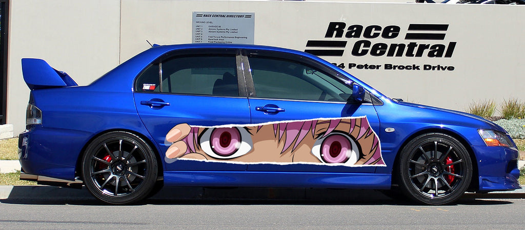 Anime Girl Eyes Vinyl Decals - Cool Stickers for Sport Cars Trailer Trucks Pickups - Large Size Color Anime Car Decals - One part mirrored