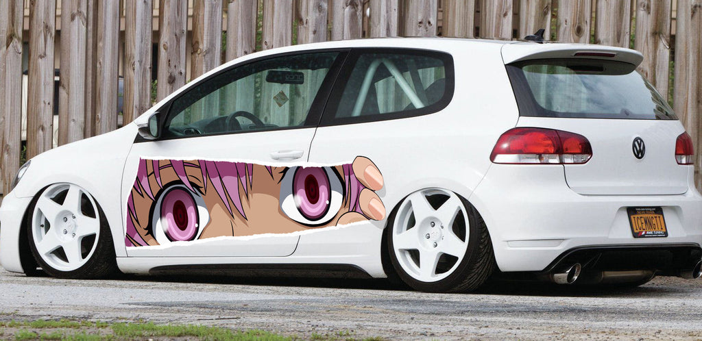 Anime Girl Eyes Vinyl Decals - Cool Stickers for Sport Cars Trailer Trucks Pickups - Large Size Color Anime Car Decals - One part mirrored