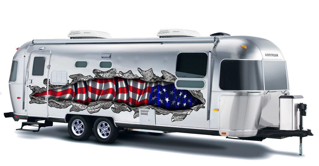 US Flag Full Color Car Vinyl Decal, Ripped Metal Full Color truck Graphics, USA Flag car Color Decal, US Flag Decal, Racing jeep Design