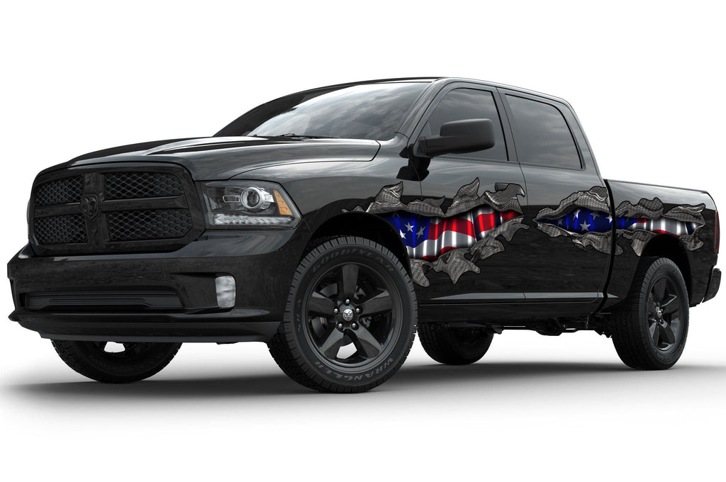 3D American Flag Trucks Vinyl Decals New Design - Vinyl Stickers for Trailer, Cars, Pickups, Jeep - Large Size Color Vinyl Decals flag decor