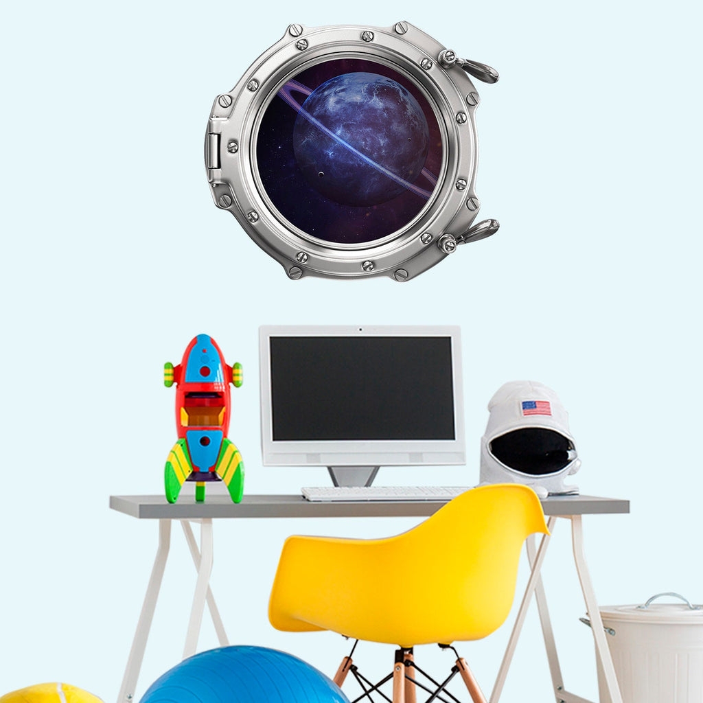 Porthole Wall Decal. 3D Effect Sticker Kids. Space Wall Decal Baby Boy Room Decor. Galaxy Mural Peel and Stick. Planets Print Decoration LP6
