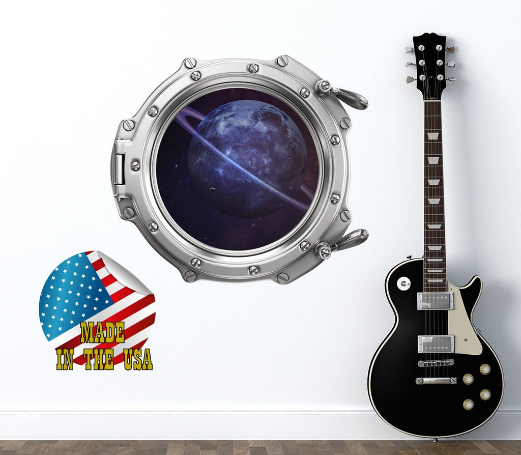 Porthole Wall Decal. 3D Effect Sticker Kids. Space Wall Decal Baby Boy Room Decor. Galaxy Mural Peel and Stick. Planets Print Decoration LP6