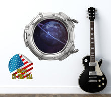Load image into Gallery viewer, Porthole Wall Decal. 3D Effect Sticker Kids. Space Wall Decal Baby Boy Room Decor. Galaxy Mural Peel and Stick. Planets Print Decoration LP6