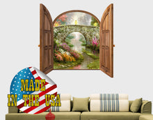 Load image into Gallery viewer, Window Frame with Fairy View Wall Decal Baby Girl Nursery, 3D Window View Mural, Nature Landscape Vinyl Sticker, River Wall Decal Kids