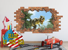 Load image into Gallery viewer, Jurassic World Decal for Boys Room, Hole in the Wall Mural Kids, Dinosaur T Rex Wall Decal Nursery, 3D Sticker, Brick Wall Decal Children