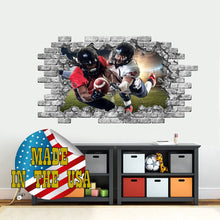 Load image into Gallery viewer, American Football Wall Decal Boys Room, Sport Wall Mural Kids, Football Player 3D wall Decal Large Size, Smashed Brick Wall Art Sticker
