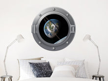 Load image into Gallery viewer, Space Porthole Wall Decal. 3D Effect Planets Vinyl Sticker Murals. Space Galaxy Window Decor. Peel and Stick. Planets Nursery Decoration NT1