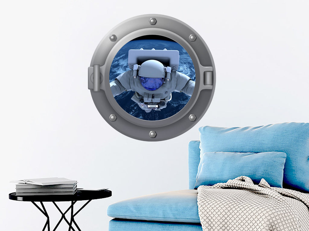 Astronaut Wall Decal. Porthole Vinyl Sticker. 3D Space Window Murals. Space Bedroom Decoration. Peel and Stick. Space Theme Boys Decor NT2