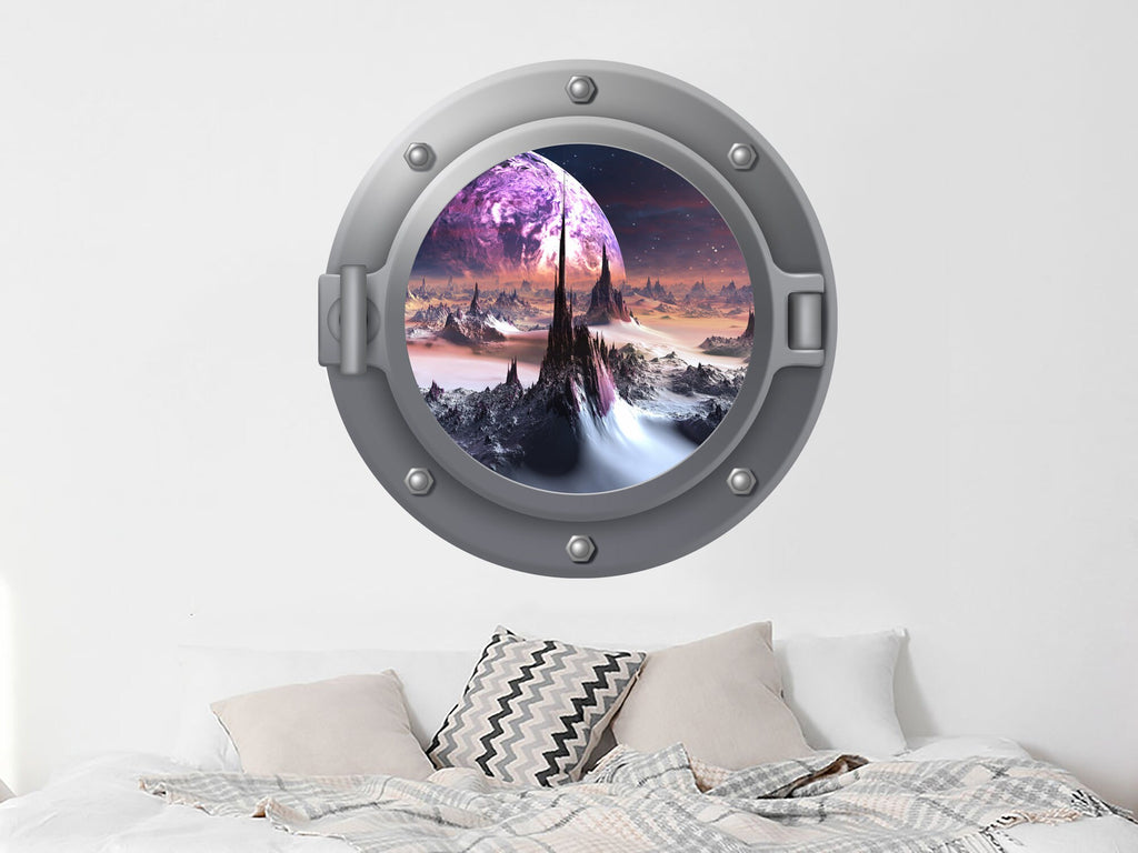 3D Space Porthole Wall Decal. Outer Space Vinyl Sticker Murals. Galaxy Window Decoration. Space Moon Decals. Space Above Bed Room Decor NT3