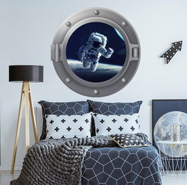 3D Porthole Wall Decal. Cosmonaut Vinyl Sticker. Galaxy Space Window Mural. Space Astronaut Removable Decal. Space Nursery Bedroom Decor NT4