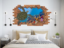 Load image into Gallery viewer, Nautical Hole in the Decals. 3D Sea Turtle Vinyl Sticker Murals. Tortoiseshell Marine Wall Decor. Turtle Animals Bedroom Decoration NT8