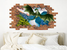 Load image into Gallery viewer, 3D Dragon Hole in the Decals. Flying Dragon Vinyl Sticker Murals. Dragon Wall Decor. Dragon Animals Bedroom Decoration. Peel and Stick NT9