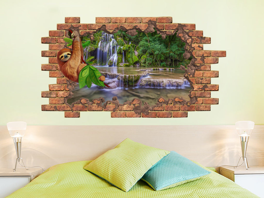 Sloth Wall Decal. Nature Hole in the Decals. Animals Sloth Vinyl Sticker Murals. Sloth Removable Decals. Sloth Above Bed Decoration NT22