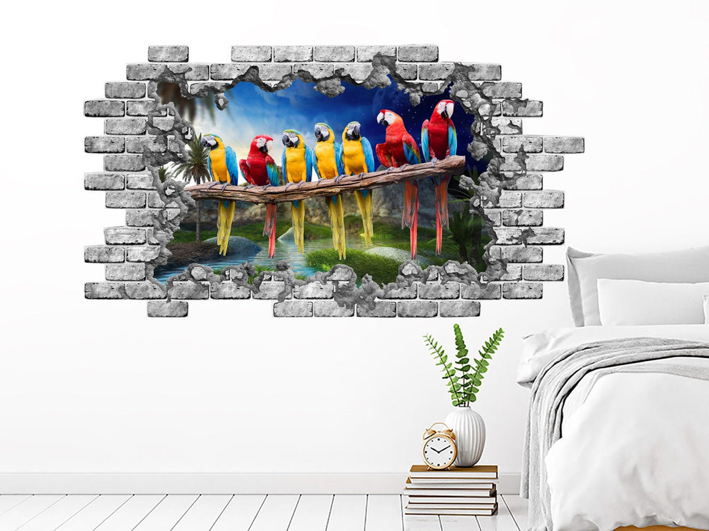 Parrots Wall Decal. Nature Hole in the Decals. Birds Vinyl Sticker Murals. Parrots Removable Decals. Parrots Above Bed Bedroom Decor NT24