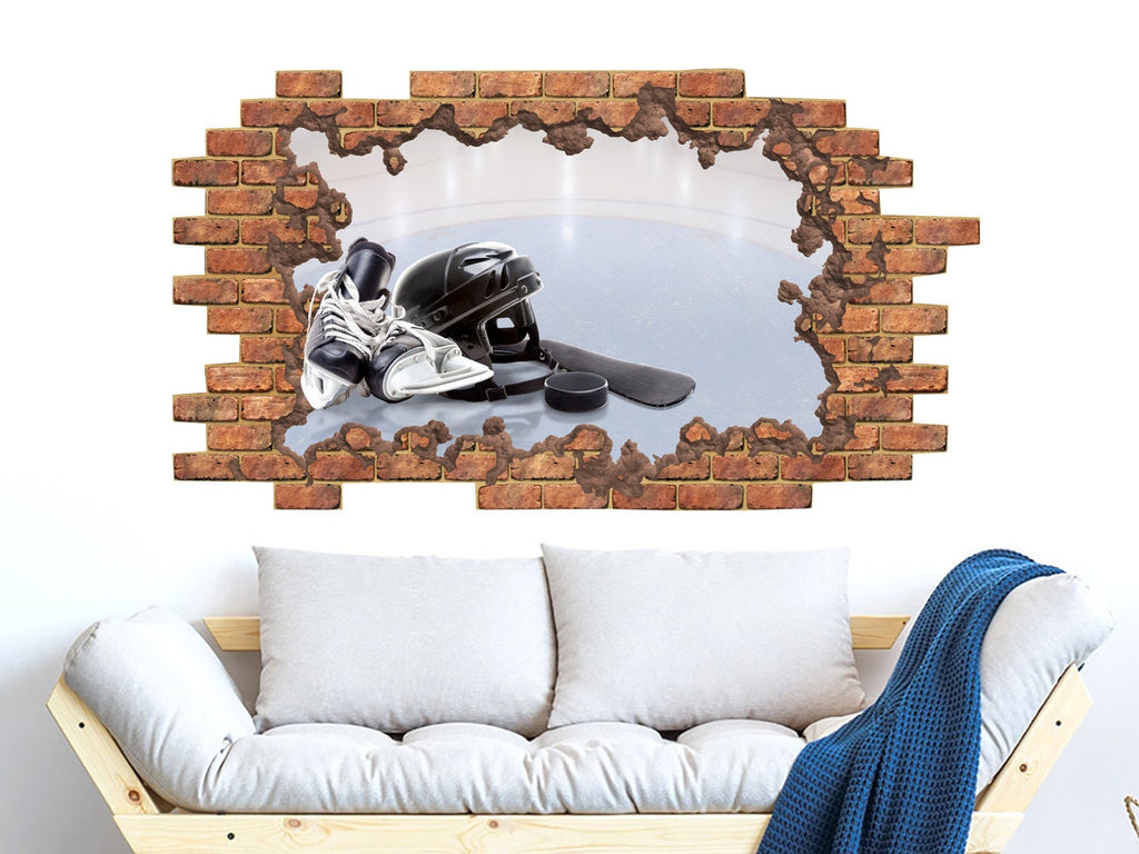 Hockey Wall Decal. Sports Equipment Vinyl Sticker. Gym Hockey Wall Mural. Sport Removable Decal. Peel and Stick. Boys Bedroom Decor NT26
