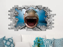 Load image into Gallery viewer, 3D Shark Wall Sticker. Nautical Hole in the Decals. Undersea World Vinyl Sticker Murals. Shark Bathroom Decor. Shark Nautical Theme NT28