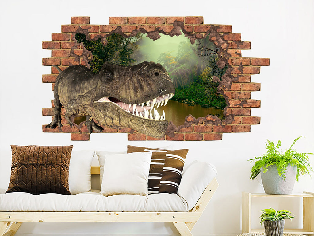 Dinosaur Hole in the Decals. Dino Vinyl Sticker Murals. Jurassic World Removable Decals. Dinosaur Above Bedroom Decor. Peel and Stick NT30