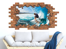 Load image into Gallery viewer, Surfing Hole in the Decals. Nautical Vinyl Sticker Murals. Surfer Removable Decals. Surfing Above Bed Decals. Nautical Bedroom Decor NT31