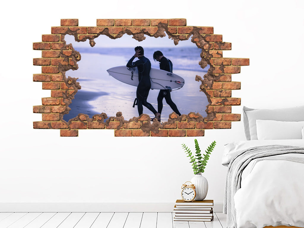 Sea Surfing Wall Sticker. Hole in the Decals. Nautical Wall Mural. Surfer Removable Decals. Surfing Above Bed Decals. Nautical Decor NT32