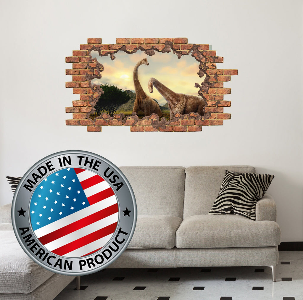 Jurassic World Decal for Boys Room, Hole in the Wall Mural Kids, Dinosaur Wall Sticker Nursery, 3D Effect Brick Wall Decal Children