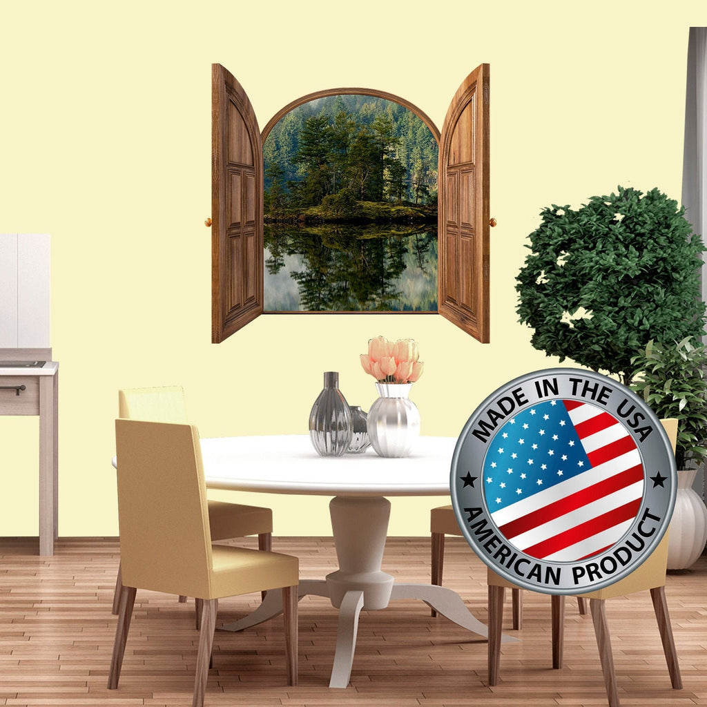 3D Window Frame Wall Decal. Pine Tree Forest Wall Mural. Lanscape Wall Sticker Self Adhesive. Lake View Wall Decal any Room. Nature Decor