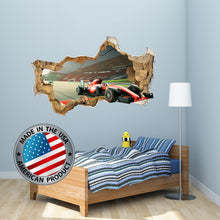Load image into Gallery viewer, 3D Hole in the Wall Mural / Sport Car Wall Decal Boys / Garage Wall Decor / Racing Themed Decals / Large Race Car Decal Kids / Man Cave Art
