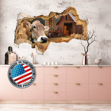 Load image into Gallery viewer, 3D Cow Wall Decal. Smashed Wall Decal Kids. Large Wall Mural Farm Animals . Cow Wall Sticker. Kitchen Wall Decor. Farm House Wall Decor