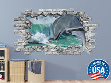 Load image into Gallery viewer, Nautical Hole in the Decals. Dolphin Sea Ocean Vinyl Sticker. Dolphin Wall Murals. Dolphin Above Bed Wall Decal. Nautical Room Decor NT37