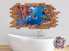 Load image into Gallery viewer, Kraken Octopus Wall Sticker. Nautical Hole in the Decals. Tentacles Fish Wall Mural. Undersea World Wall Decal. Nautical Bathroom Decor NT42