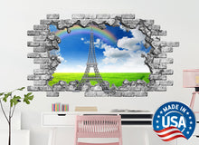 Load image into Gallery viewer, Eiffel Tower Hole in the Decals. Nature Vinyl Sticker Murals. Paris Theme France Removable Decals. Paris Above Bed Decor. Girl Bedroom NT36