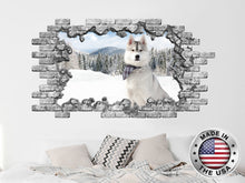 Load image into Gallery viewer, Dog Husky Wall Decal. Nature Vinyl Sticker Murals. Husky Hole in the Decals. Window Removable Decals. Dog Gift Decals. Husky Above Bed NT40
