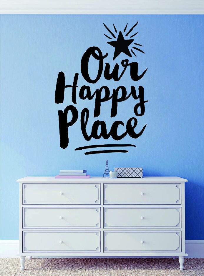 Our Happy Place Inspiring Vinyl Decal Wall Sticker Decor Quote – Motivational Wall Murals, Wall Decal for Living Room Family Decor