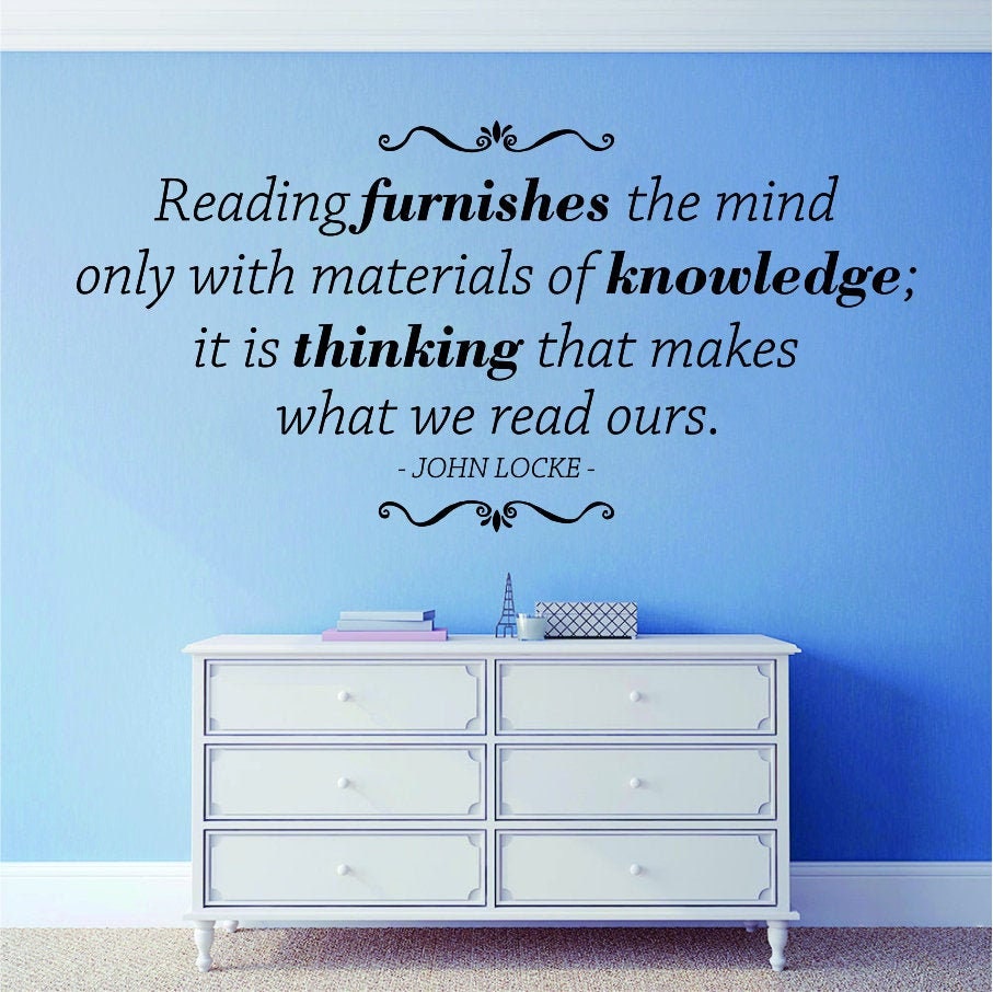 Reading Furnishes The Mind John Locke Vinyl Decal Wall Sticker Decor Quote – Motivational Wall Murals