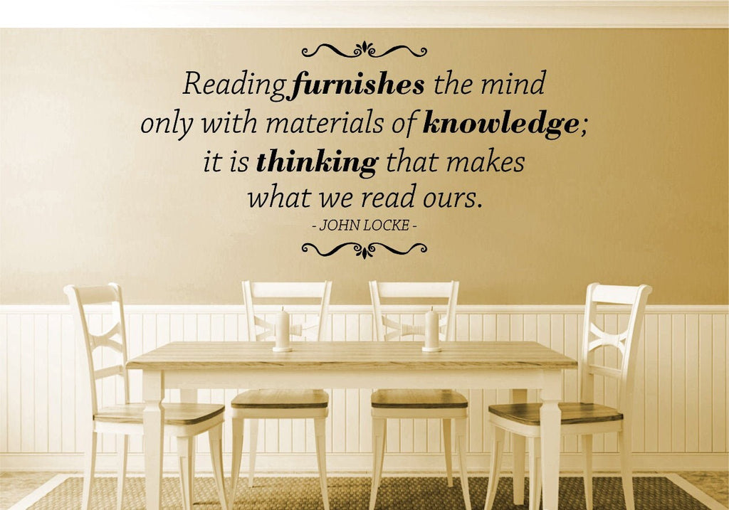 Reading Furnishes The Mind John Locke Vinyl Decal Wall Sticker Decor Quote – Motivational Wall Murals