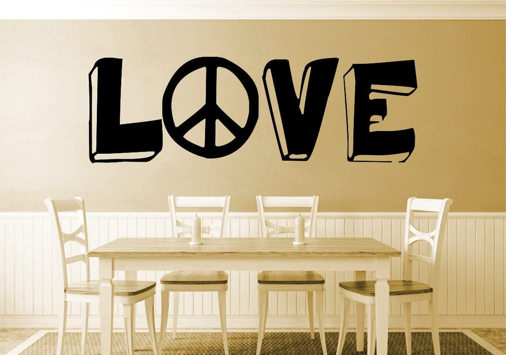 Love Peace Sign Typography Vinyl Decal Wall Sticker Décor Quote Wall Decals Quotes Sayings Inspirational Wall Art Motivational Wall Murals