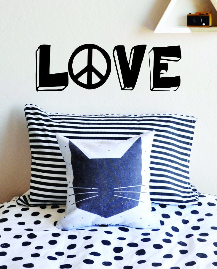 Love Peace Sign Typography Vinyl Decal Wall Sticker Décor Quote Wall Decals Quotes Sayings Inspirational Wall Art Motivational Wall Murals